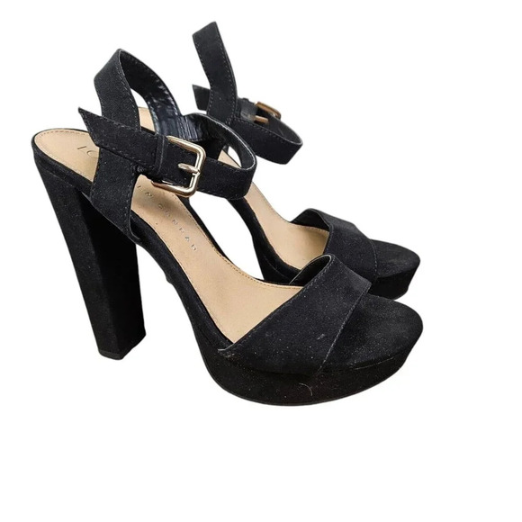 LC Lauren Conrad Shoes - LC Lauren Conrad Black Strap Faux Suede Platform Ultra High Heels Size 7M
